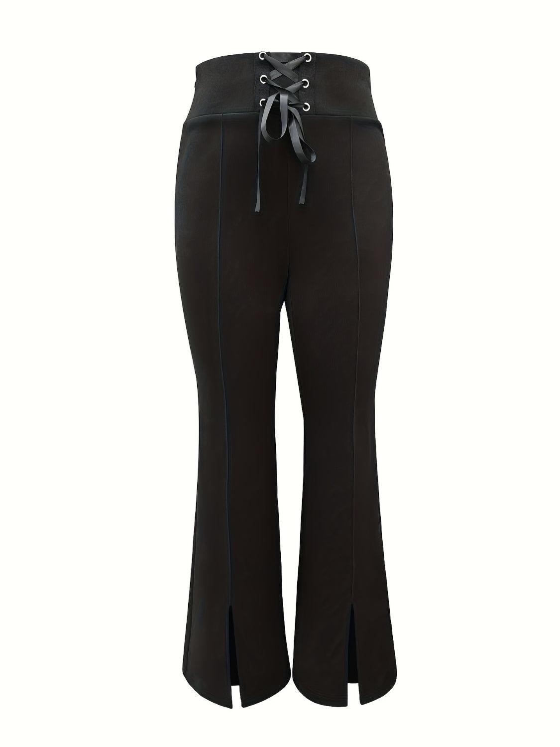 Lace Up Slit Bootcut Pants - Clothes For Her Online Store