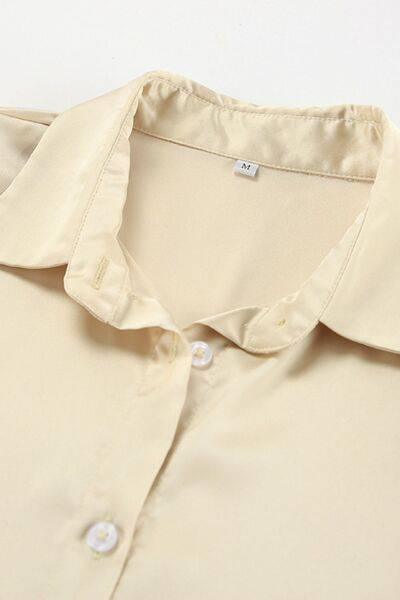 Button Down Long Sleeve Satin Shirt - Clothes For Her Online Store