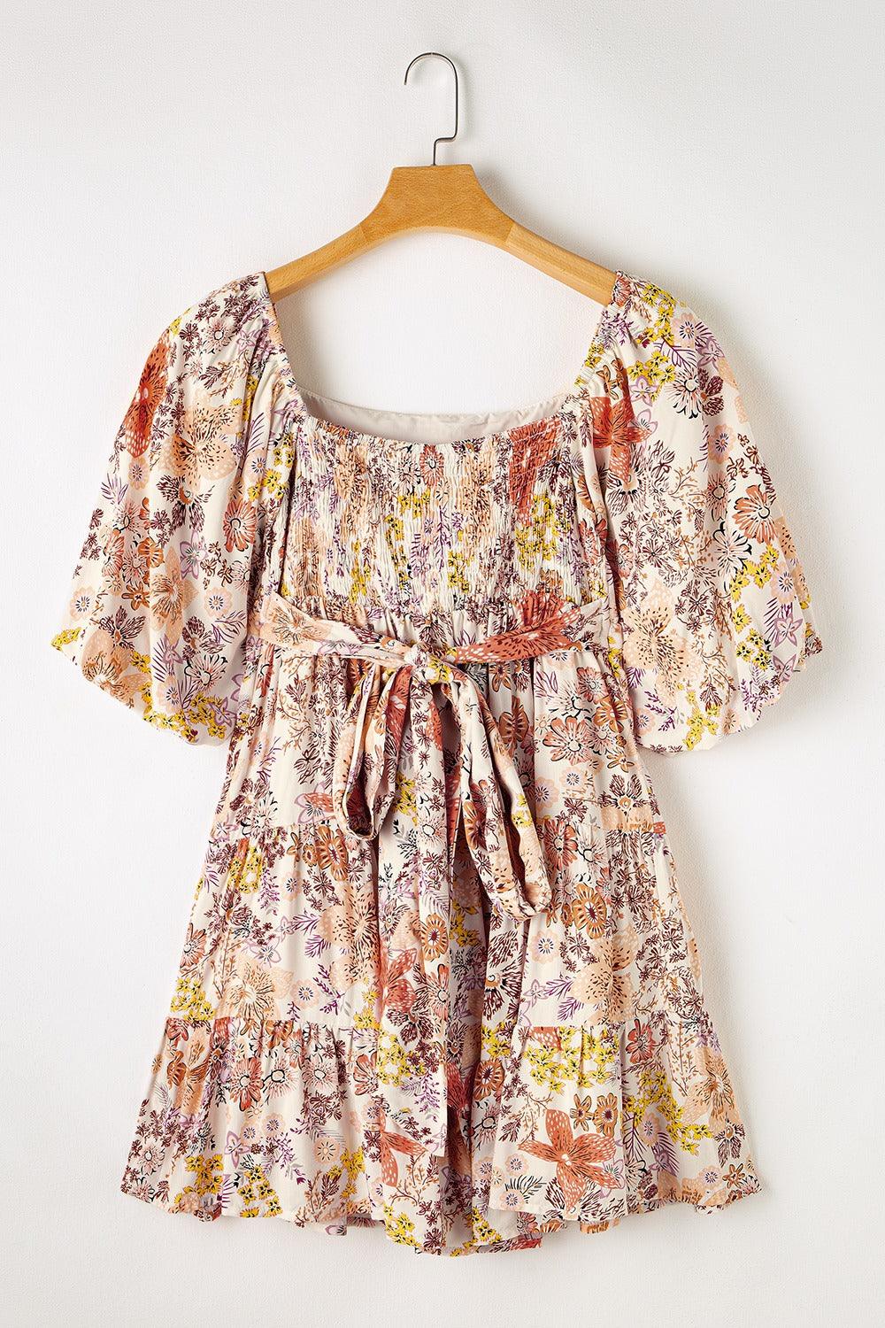 Tied Printed Half Sleeve Mini Dress - Clothes For Her Online Store