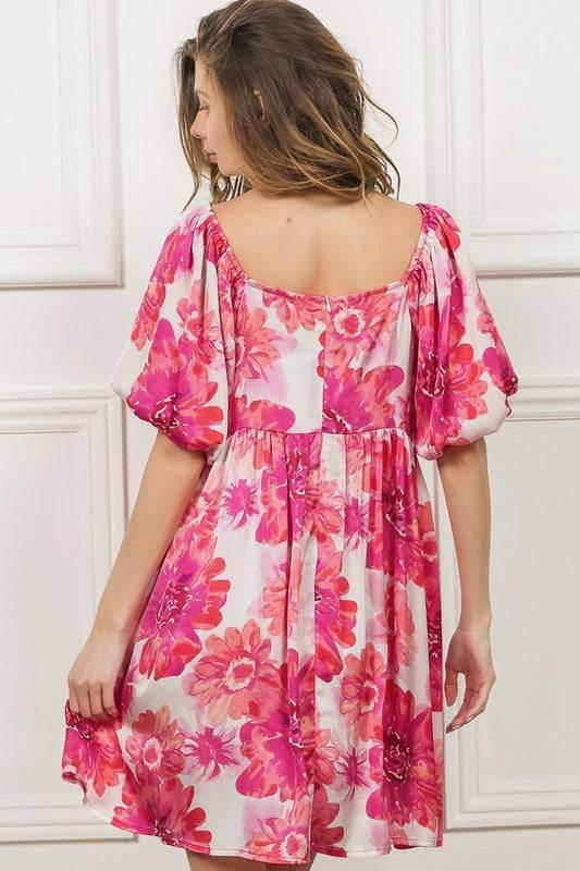 BiBi Floral Square Neck Puff Sleeve Mini Dress - Clothes For Her Online Store