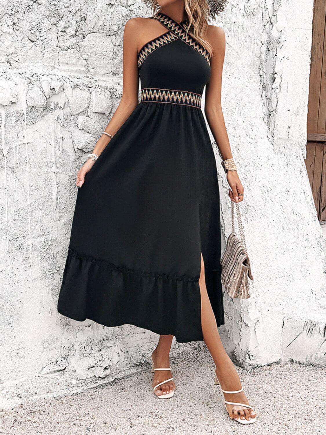 Devine Ruffled Slit Sleeveless Midi Dress - Clothes For Her Online Store