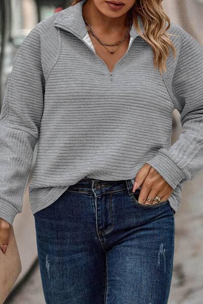 Plus Size Quarter Zip Long Sleeve T-Shirt - Clothes For Her Online Store