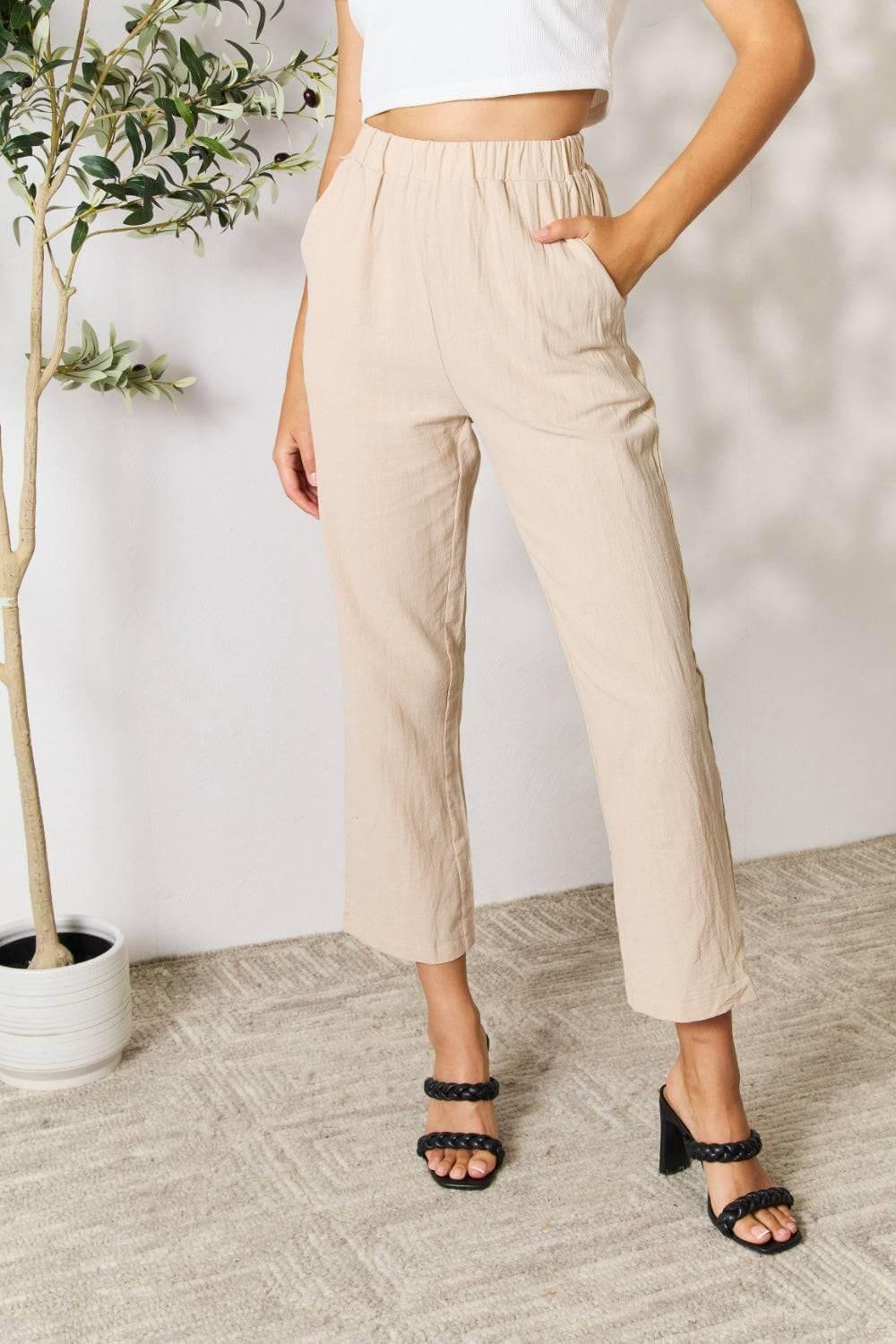 Shiny Pull-On Pants with Pockets - Clothes For Her Online Store