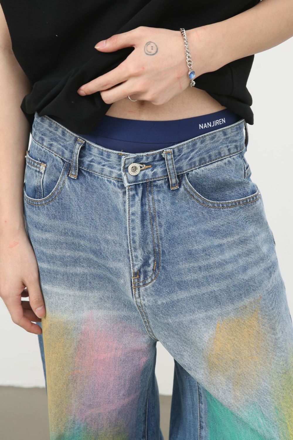 Men's Contrast Wide Leg Jeans - Clothes For Her Online Store
