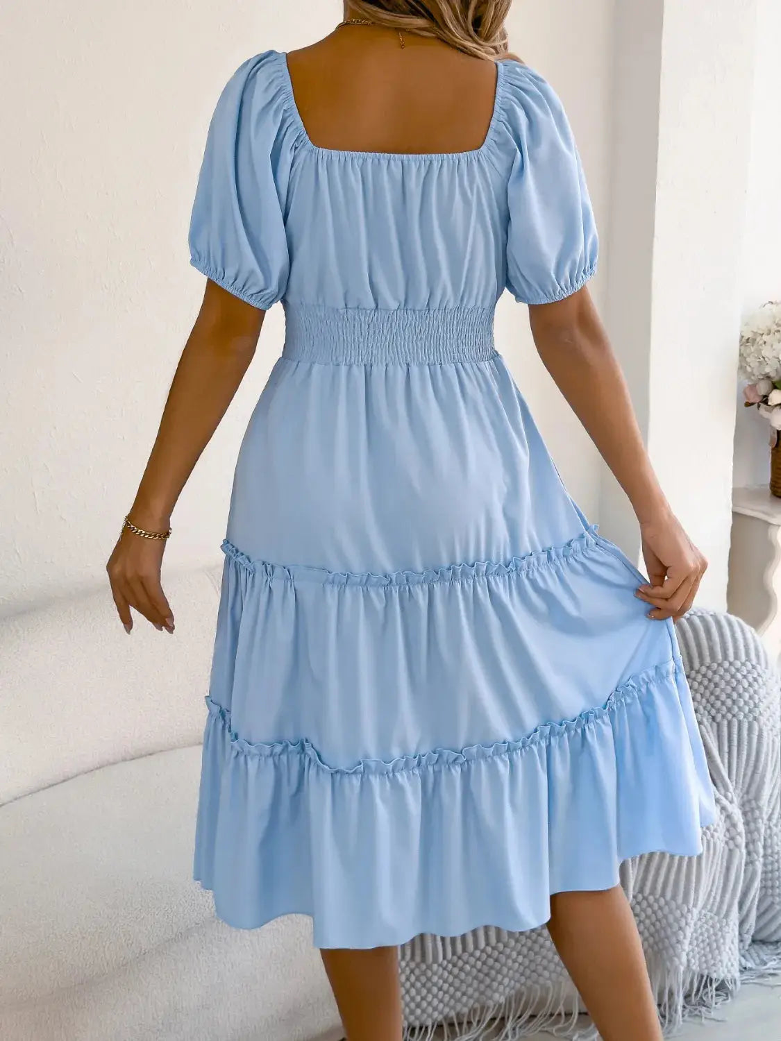 Square Neck Short Puff Sleeve Dress - Clothes For Her Online Store