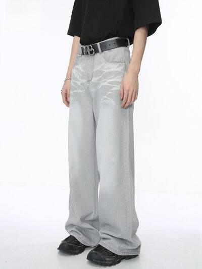 Washed Cat Whisker Straight-Leg Jeans - Clothes For Her Online Store