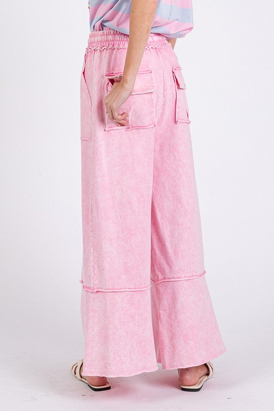 SAGE + FIG Mineral Washed Terry Wide Leg Pants - Clothes For Her Online Store