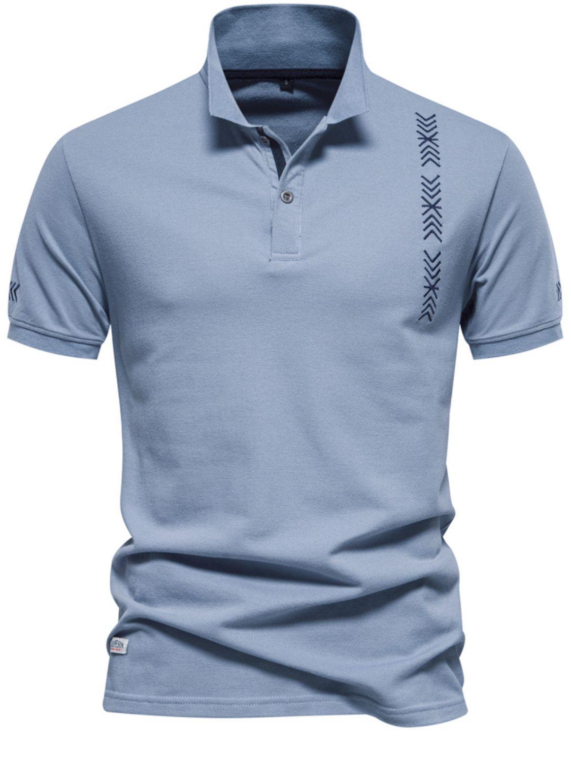 Men's Collared Neck Geometric Embroidered Polo - Clothes For Her Online Store