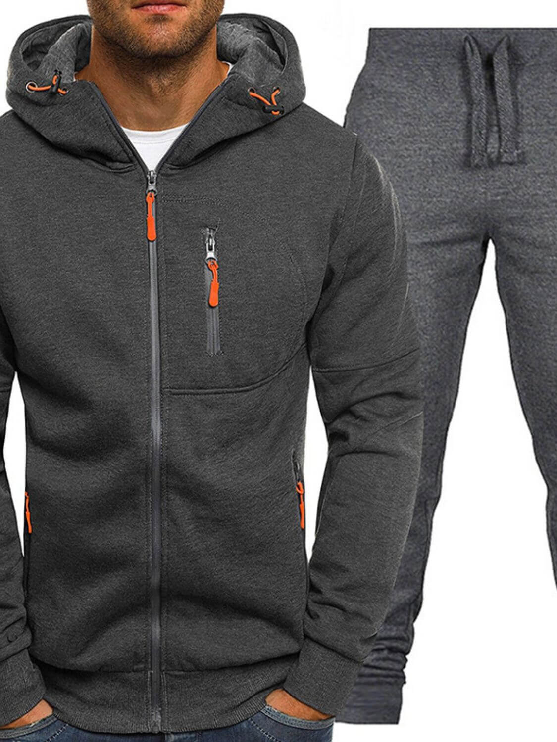 Men's Plus Size Zip Up Hooded Top and Pants Set