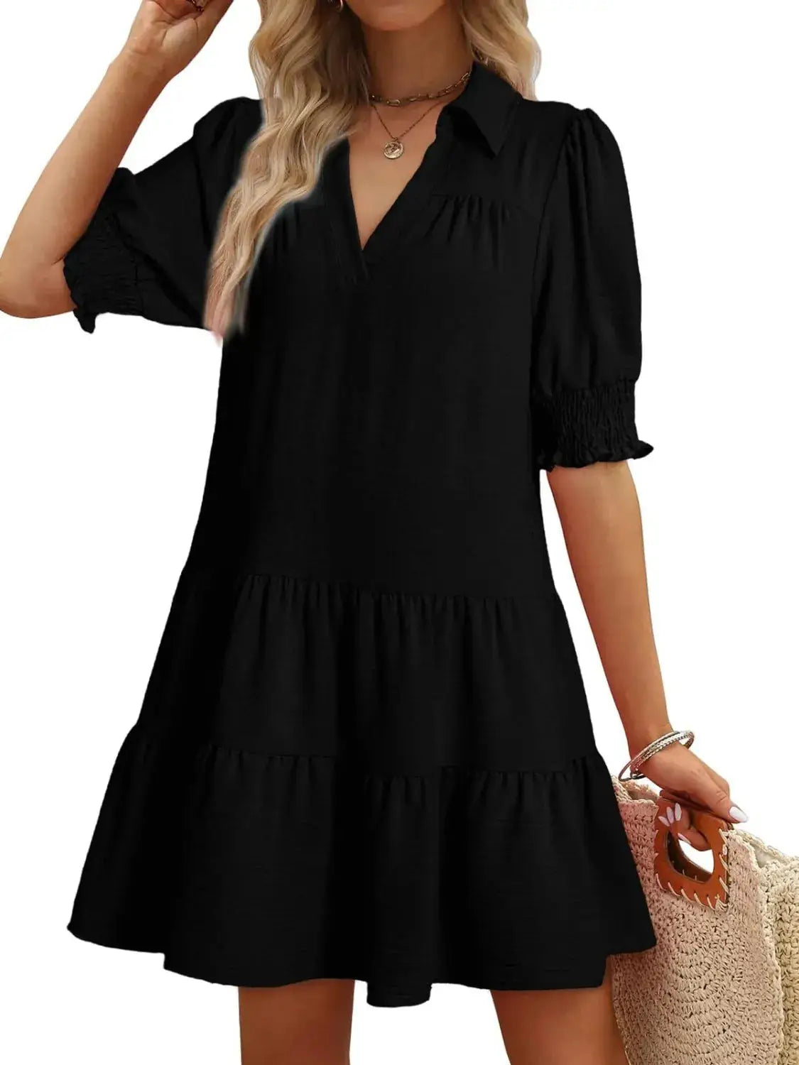 Johnny Collar Short Sleeve Mini Dress - Clothes For Her Online Store