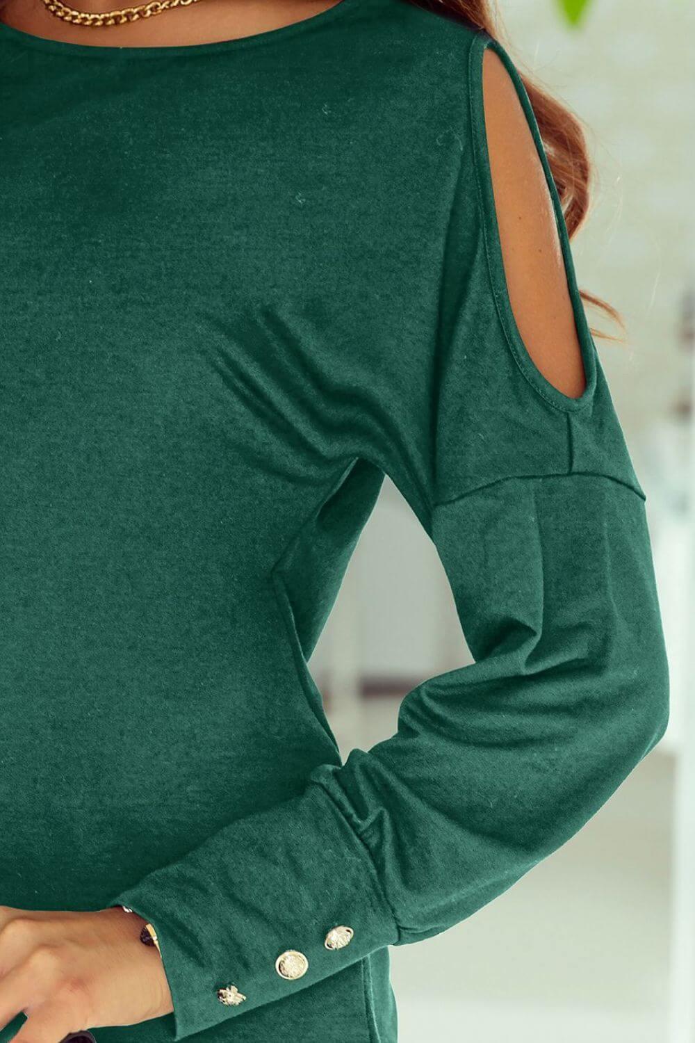Cutout Round Neck Long Sleeve Top - Clothes For Her Online Store