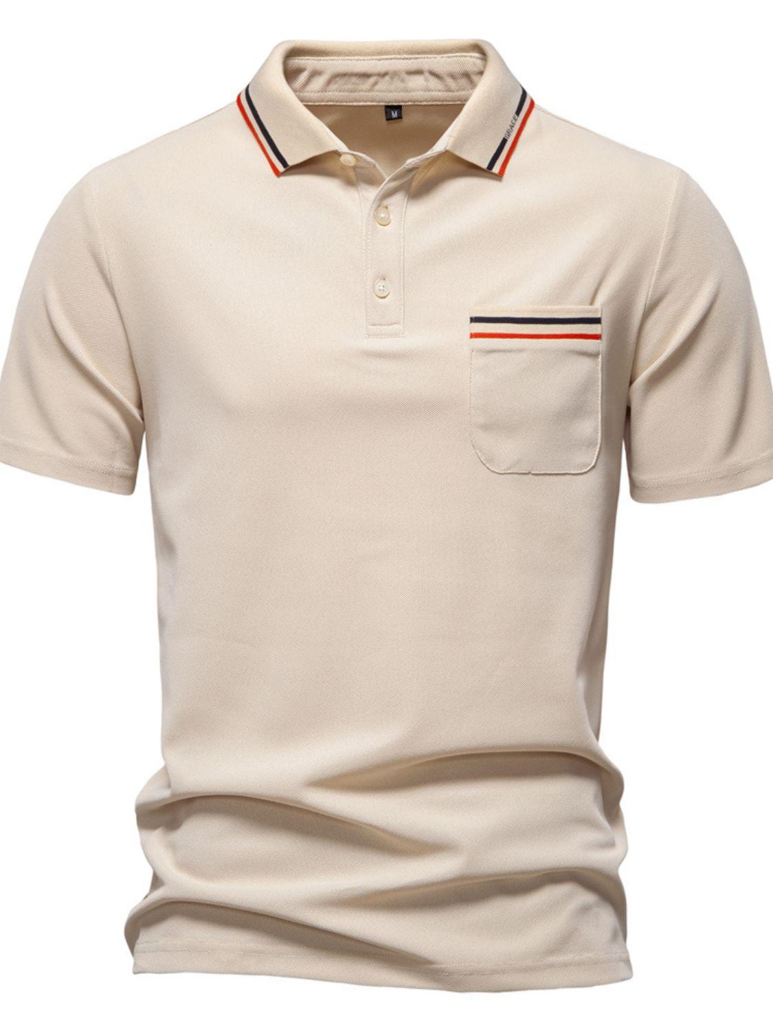 Men's Short Sleeve Collared Neck Striped Polo - Clothes For Her Online Store