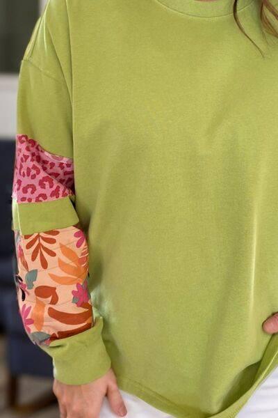 Plus Size Printed Round Neck Long Sleeve Sweatshirt - Clothes For Her Online Store