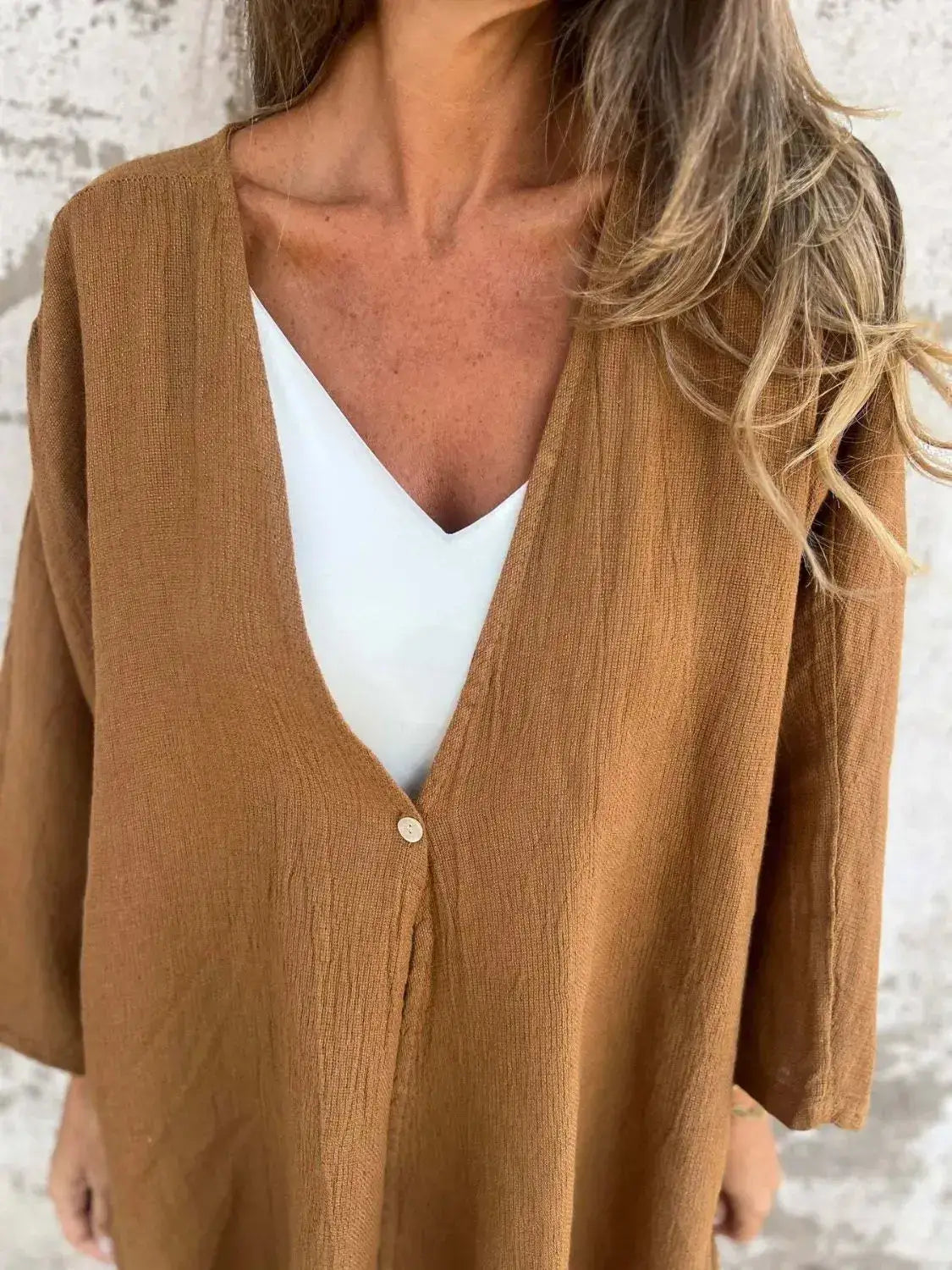 Full Size One Button Long Sleeve Shirt Plus Size - Clothes For Her Online Store