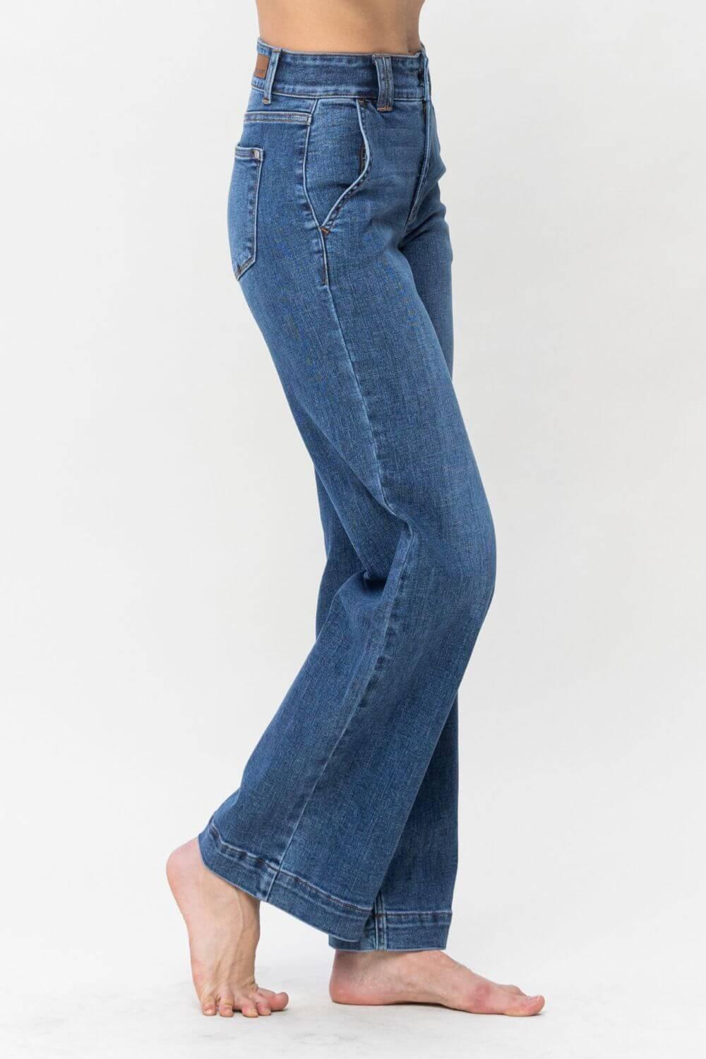 Judy Blue Full Size Double Button Wide Leg Jeans - Clothes For Her Online Store