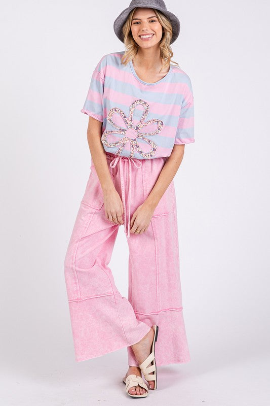 SAGE + FIG Mineral Washed Terry Wide Leg Pants - Clothes For Her Online Store