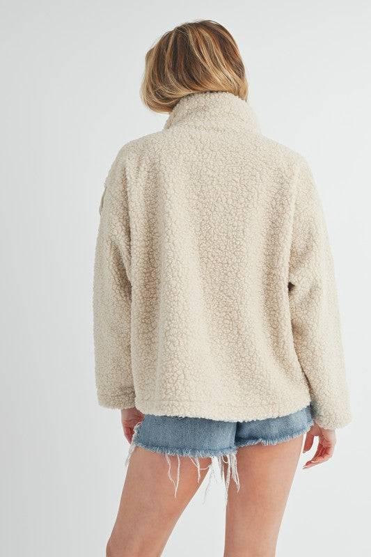 Aemi + Co Fake Two Pieces Turtleneck Sherpa Jacket with Pockets - Clothes For Her Online Store