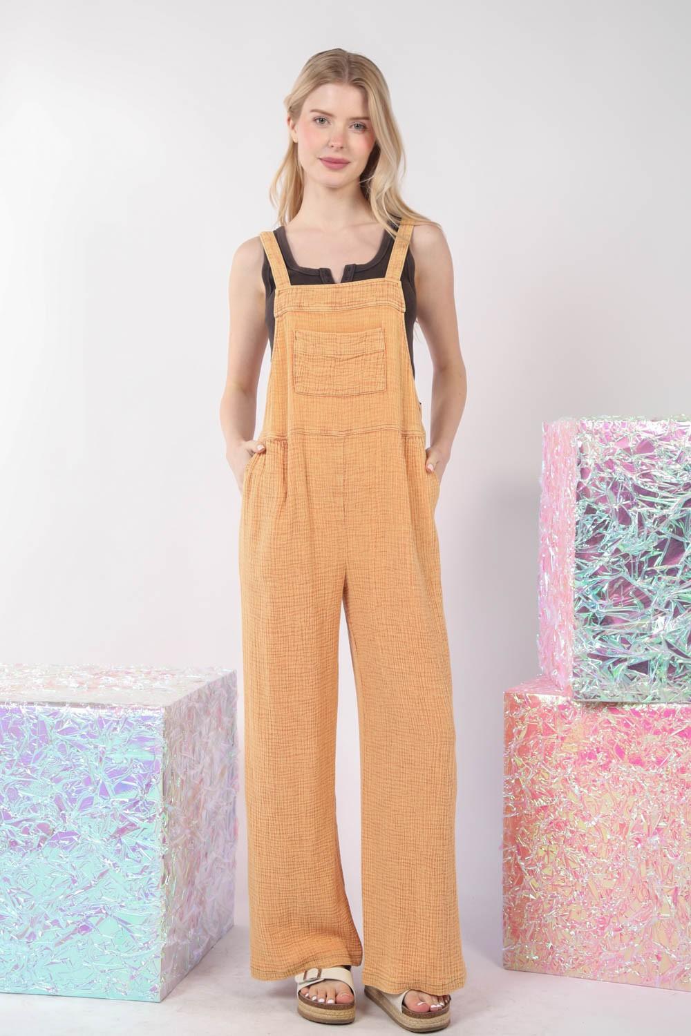 VERY J Texture Washed Wide Leg Overalls - Clothes For Her Online Store
