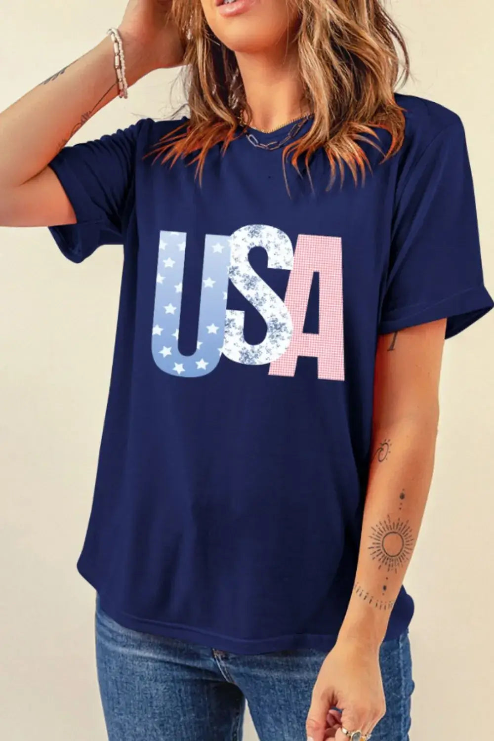 USA Letter Round Neck T-Shirt