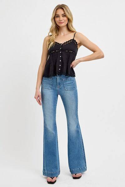 RISEN Full Size Front Patch Pocket Flare Jeans Plus Size - Clothes For Her Online Store