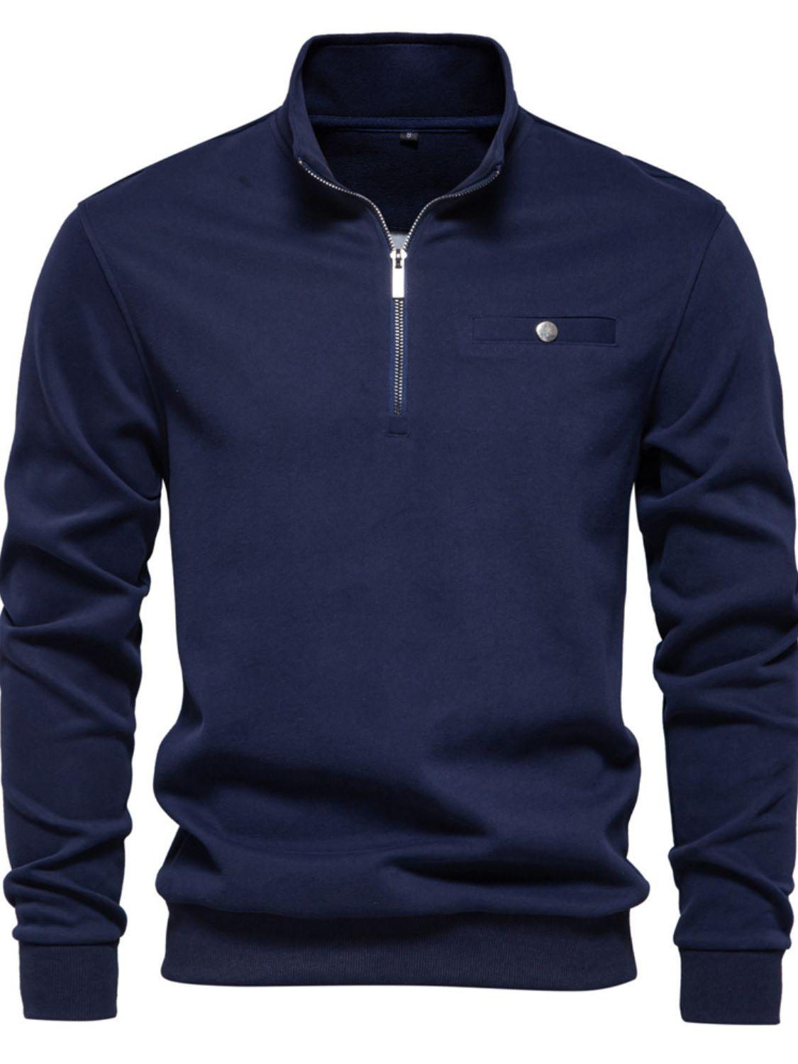 Men's Quarter Zip Long Sleeve Sweatshirt - Clothes For Her Online Store