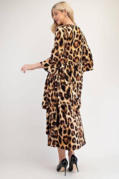 Celeste Full Size Leopard Asymmetrical Ruffle Midi Dress Plus Size - Clothes For Her Online Store