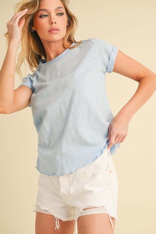 Aemi + Co Lettuce Edge Round Neck Short Sleeve T-Shirt - Clothes For Her Online Store