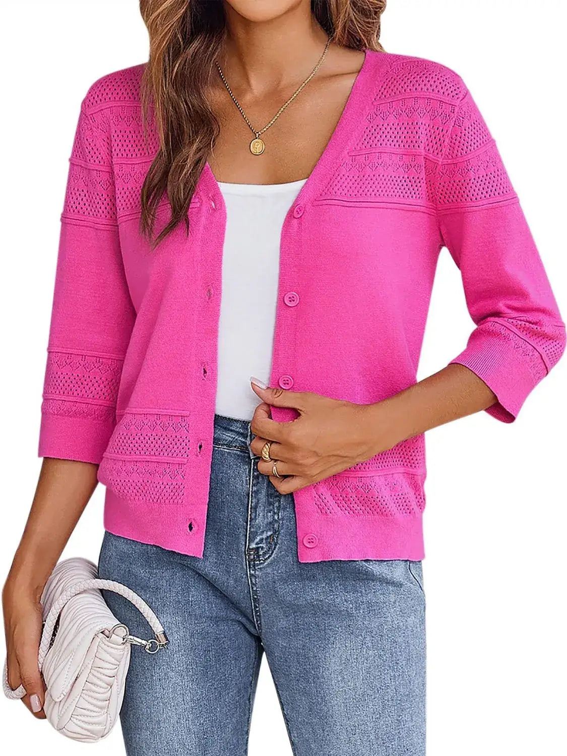 Button Up 3/4 Sleeve Cardigan