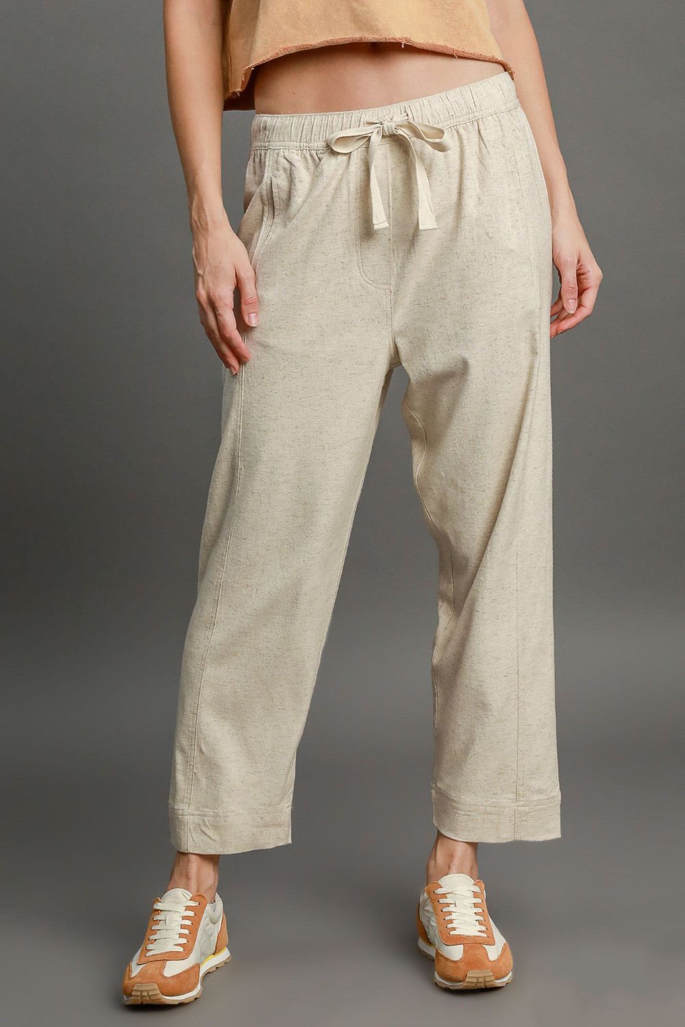 Umgee Full Size Drawstring Elastic Waistband Linen Blend Pants Plus Size - Clothes For Her Online Store