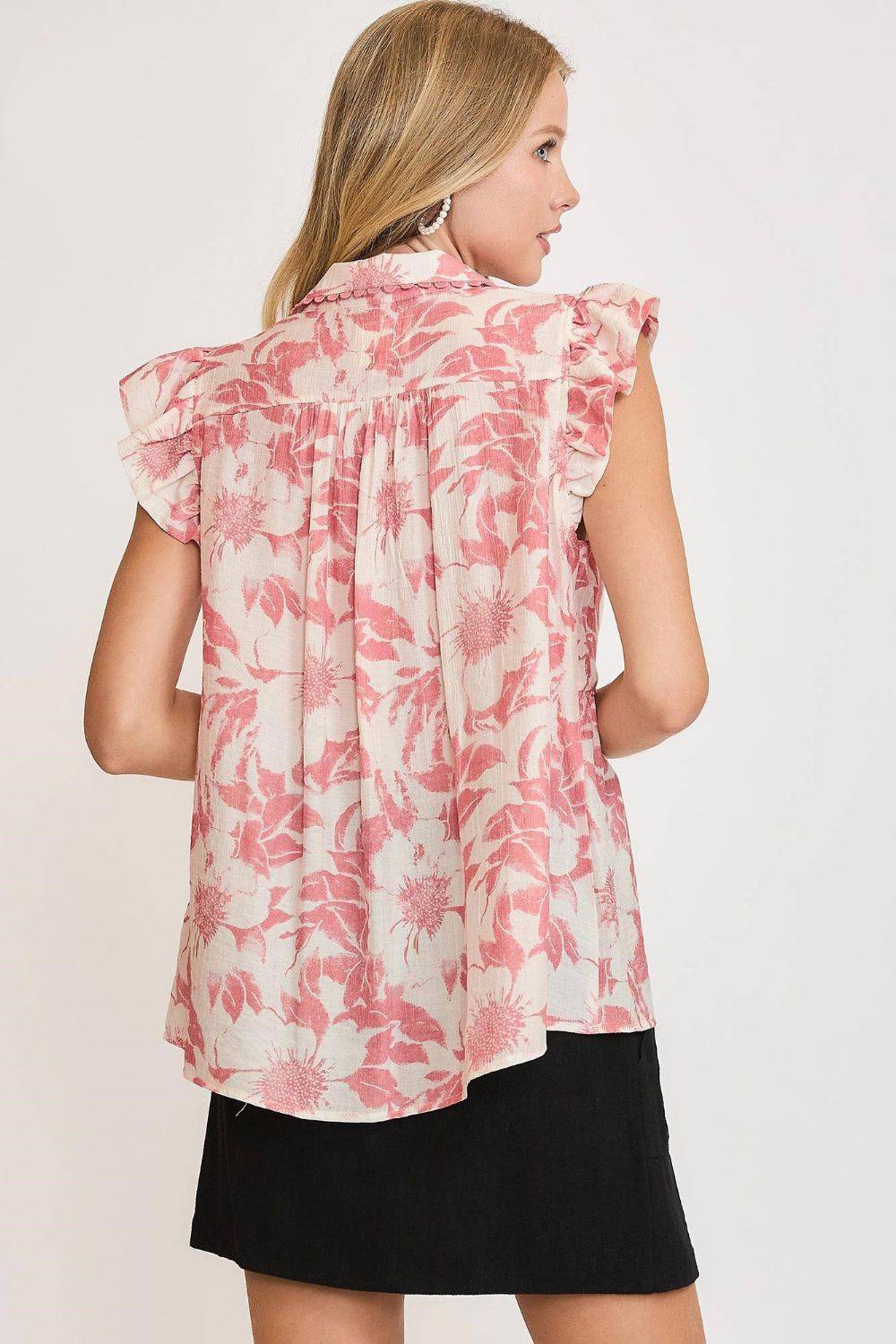 Umgee Full Size Botanical Print Babydoll Top Plus Size - Clothes For Her Online Store