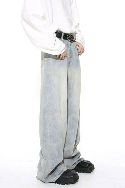 Washed Straight Leg Jeans - Clothes For Her Online Store