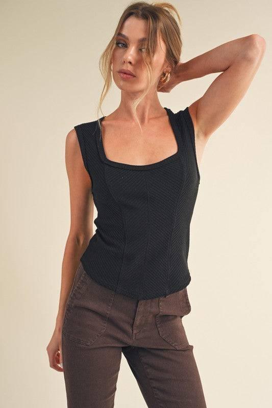 Aemi + Co Exposed Seam Ribbed Wide Strap Tank - Clothes For Her Online Store