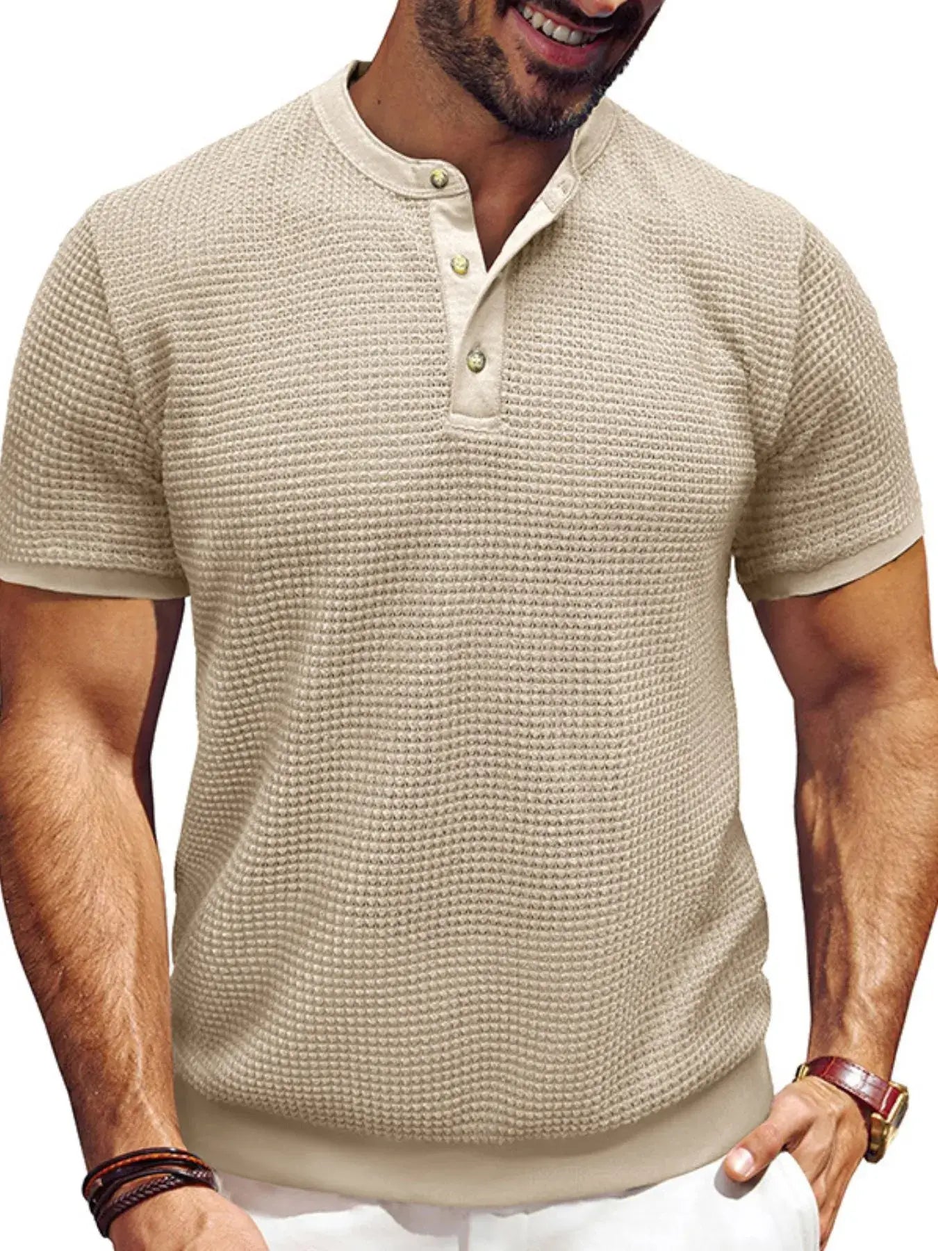 Men's Textured Henley Short Sleeve T-Shirt