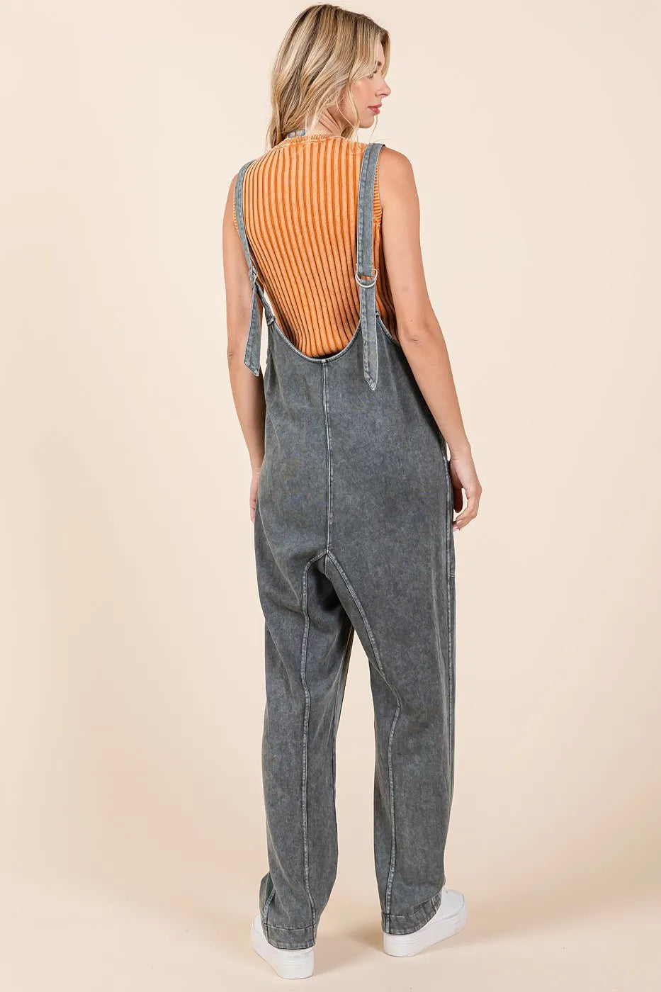 Mittoshop Mineral Wash Relaxed Fit Sleeveless Harem Jumpsuit