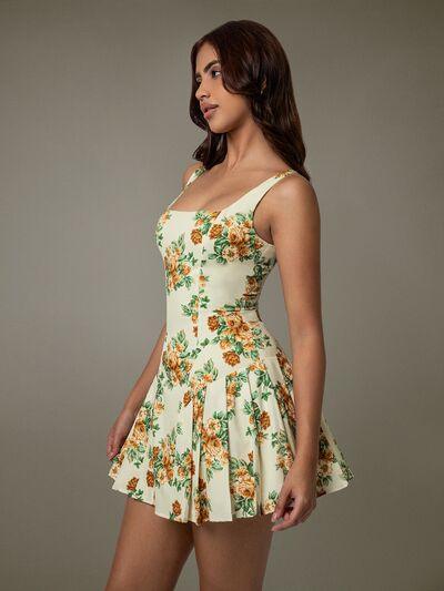 Floral Sleeveless Mini Pleated Dress - Clothes For Her Online Store