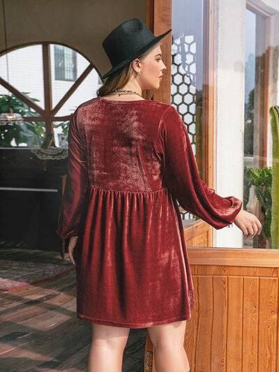 Plus Size Lace Detail V-Neck Long Sleeve Mini Dress - Clothes For Her Online Store