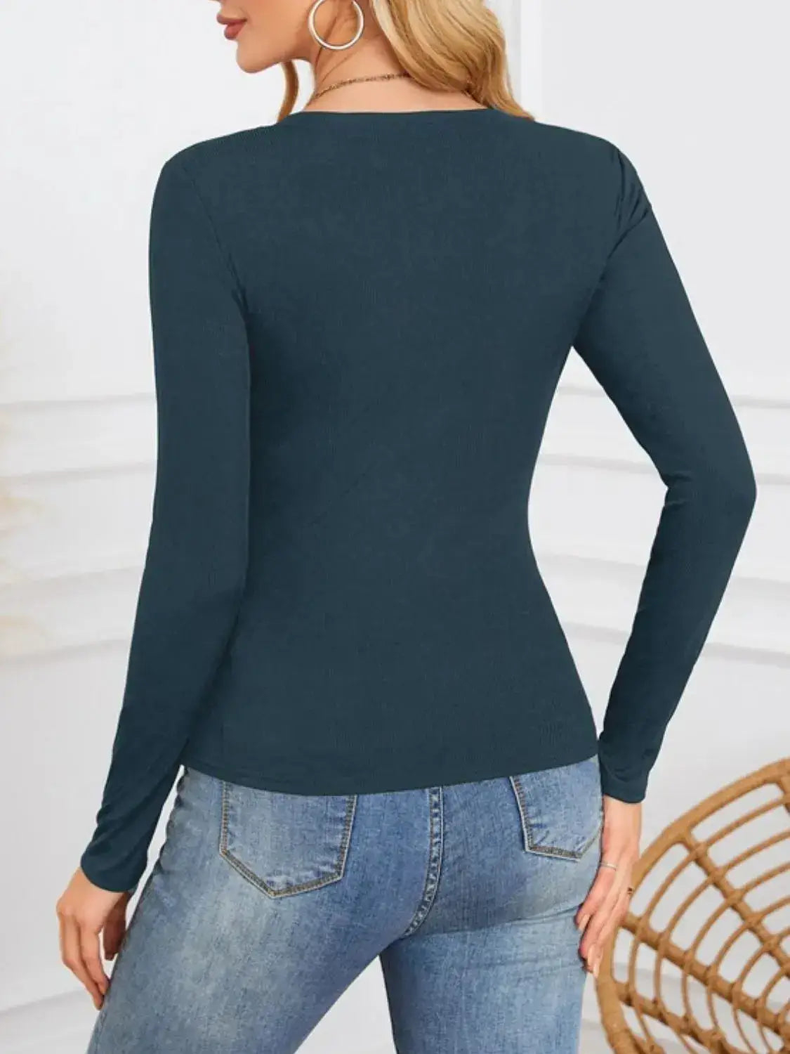 Notched Long Sleeve T-Shirt - Clothes For Her Online Store