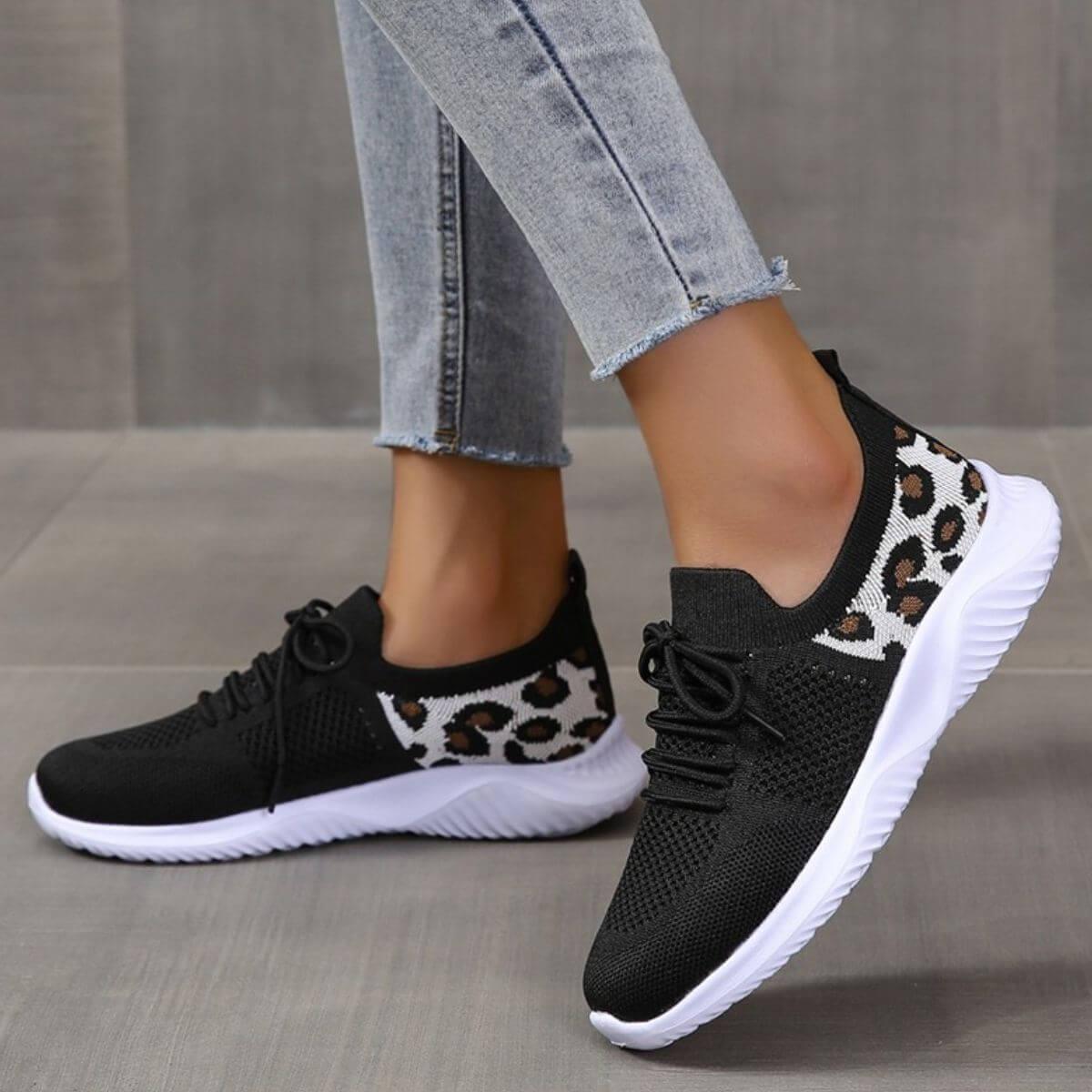 Leopard Breathable Mesh Lace Up Athletic - Clothes For Her Online Store