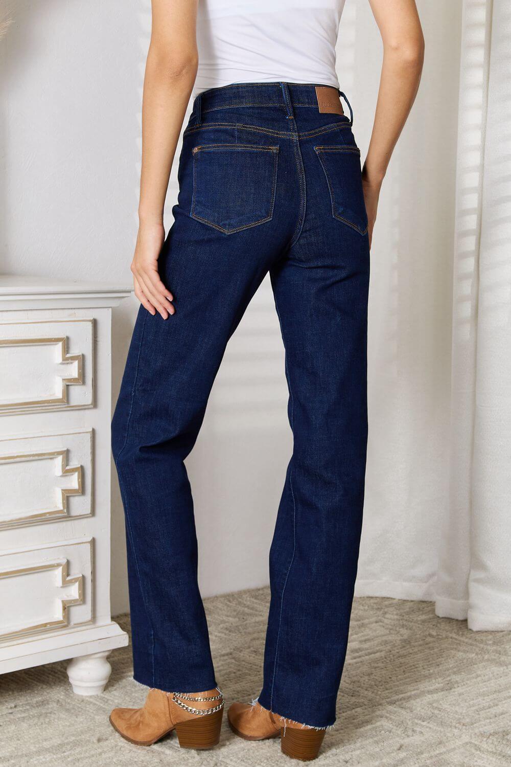 Judy Blue Full Size Raw Hem Straight Leg Jeans with Pockets - Clothes For Her Online Store
