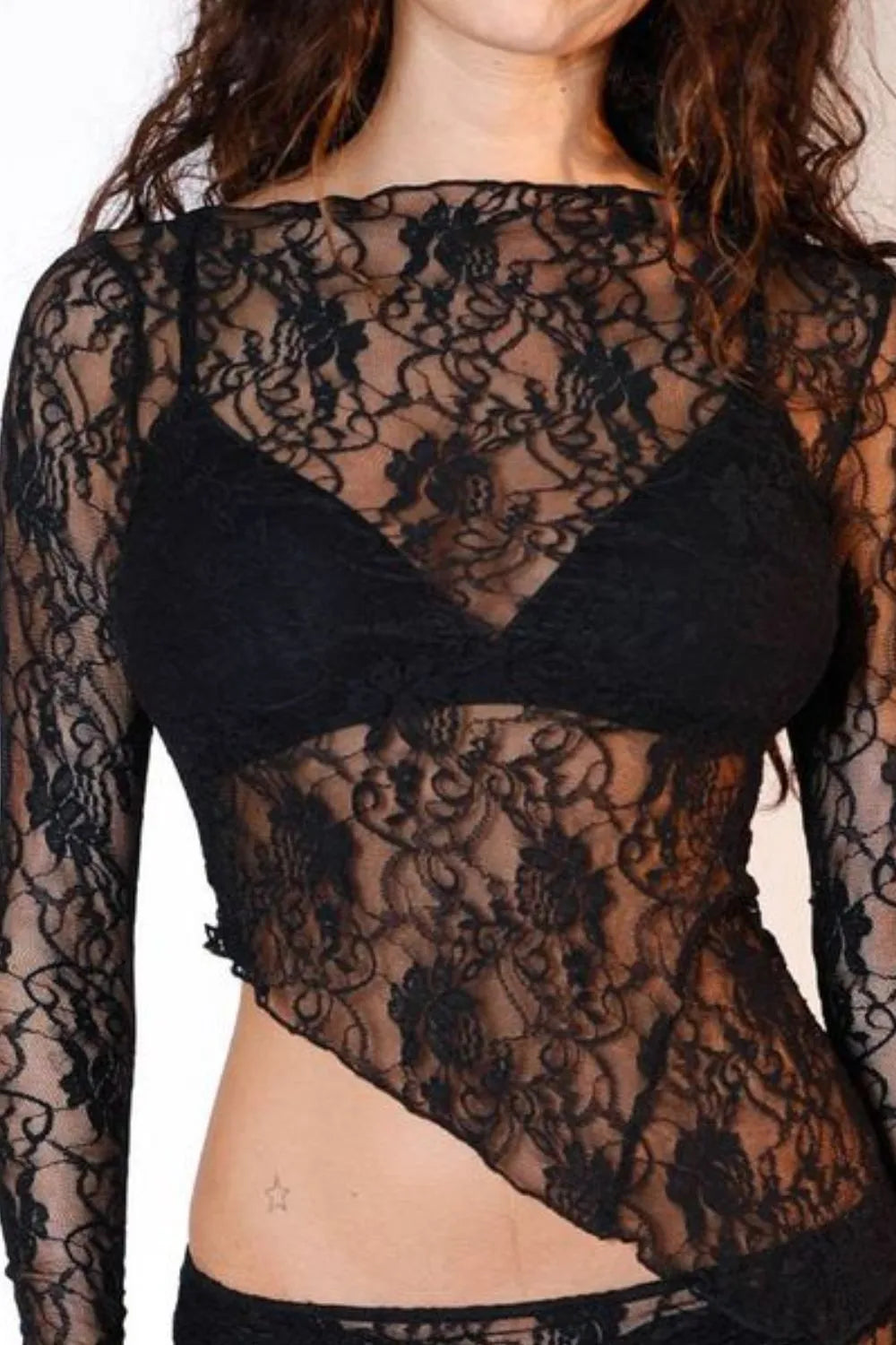 Lace Long Sleeve Sheer Crop Top