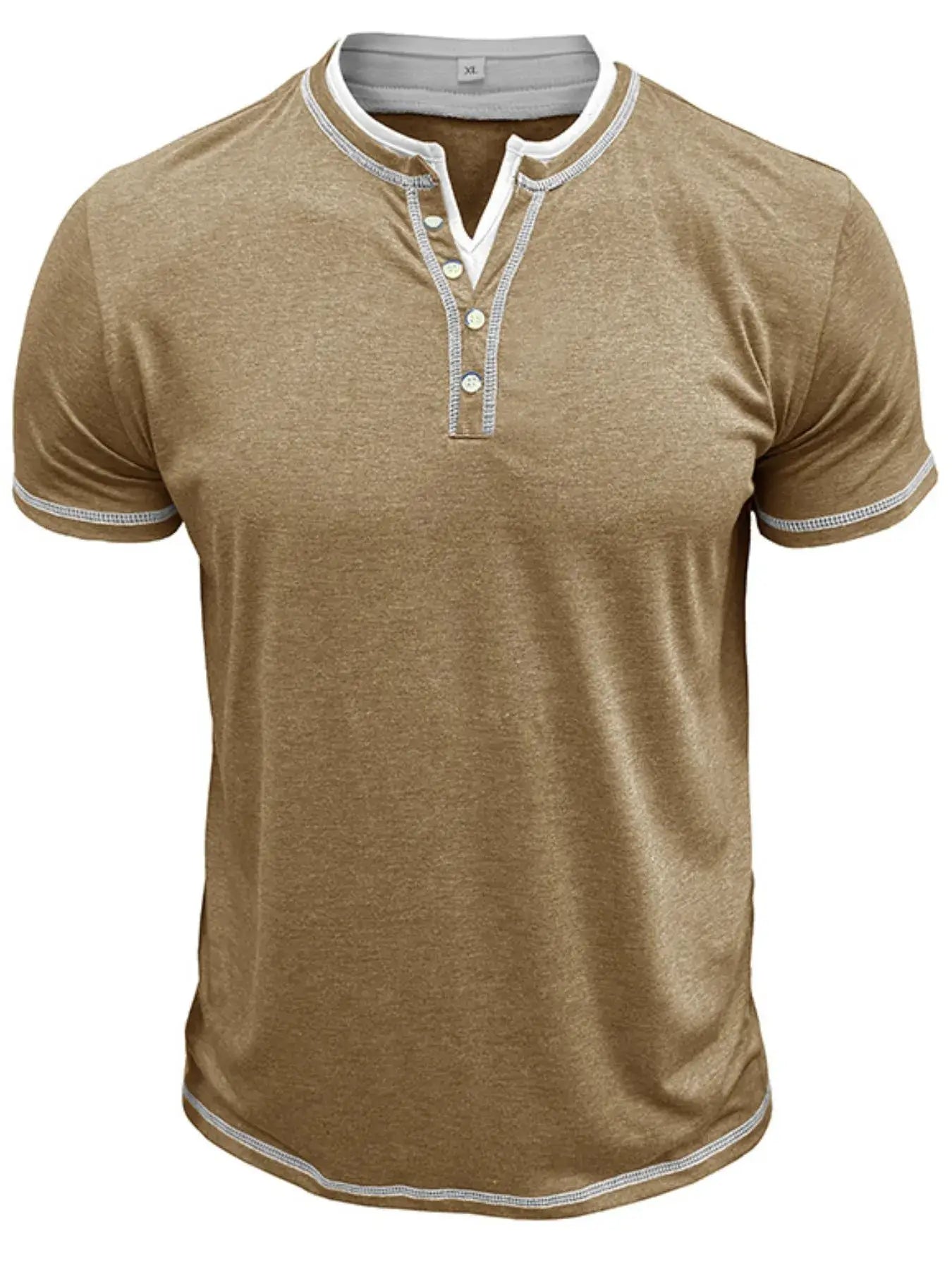 Men's Casual Henley Polo Shirt with Contrast Trim