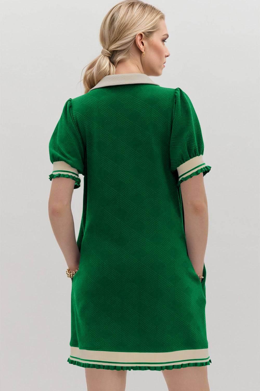 Oh Frill Contrast Trim Johnny Collar Short Sleeve Mini Dress - Clothes For Her Online Store