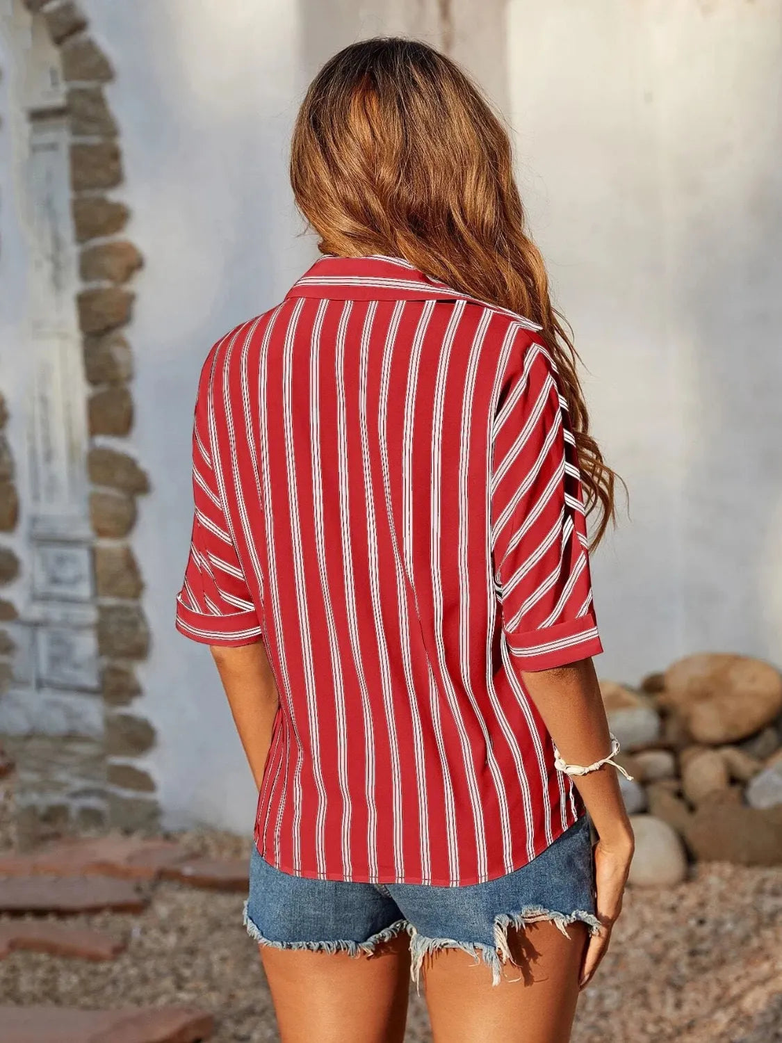 Striped Collared Neck Half Sleeve Shirt