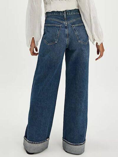 Cuffed Jeans with Pockets - Clothes For Her Online Store