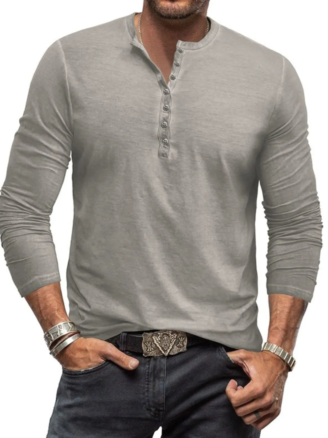 Men's Full Size Button Detail Long Sleeve Top Plus Size