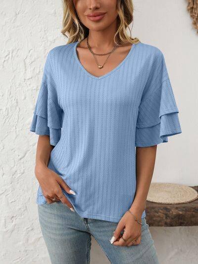 Mandy V-Neck Ruffle Half Sleeve Top - Clothes For Her Online Store