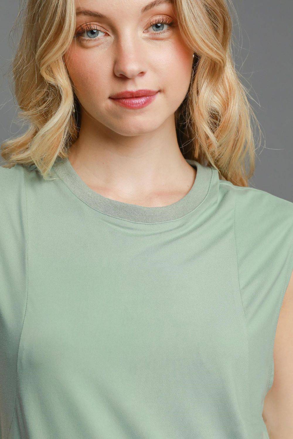 Umgee Round Neck Sleeveless High-Low Curved Hemline Mini Dress - Clothes For Her Online Store