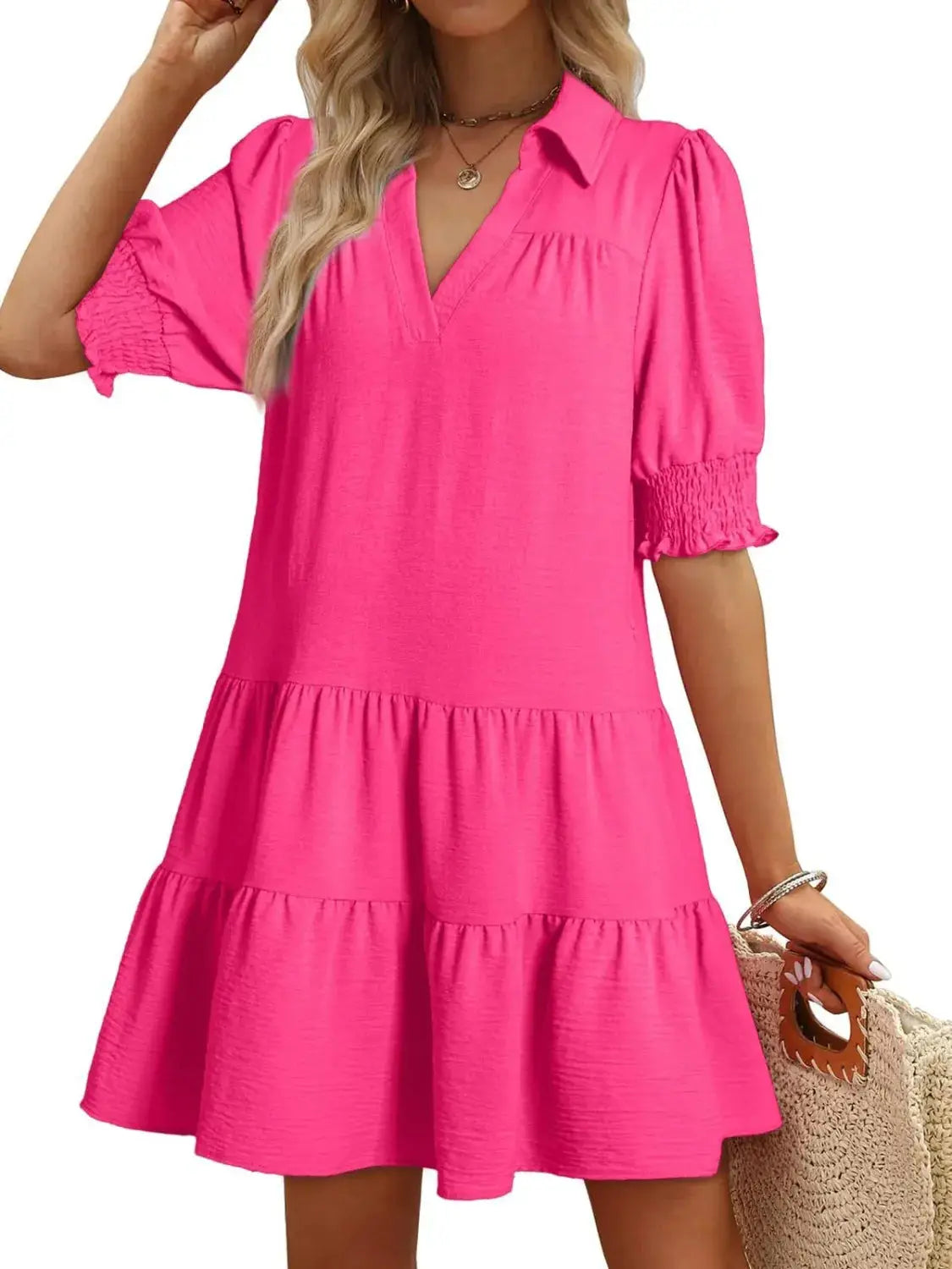 Johnny Collar Short Sleeve Mini Dress - Clothes For Her Online Store