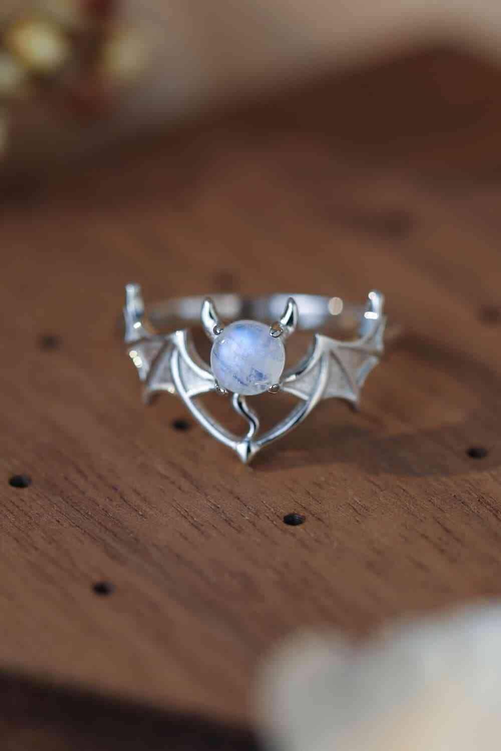 Moonstone Bat 925 Sterling Silver Ring - Clothes For Her Online Store