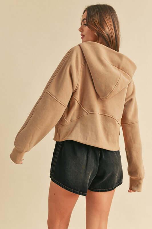 Aemi + Co Half Zip Raglan Sleeve Hoodie with Kangaroo Pocket - Clothes For Her Online Store
